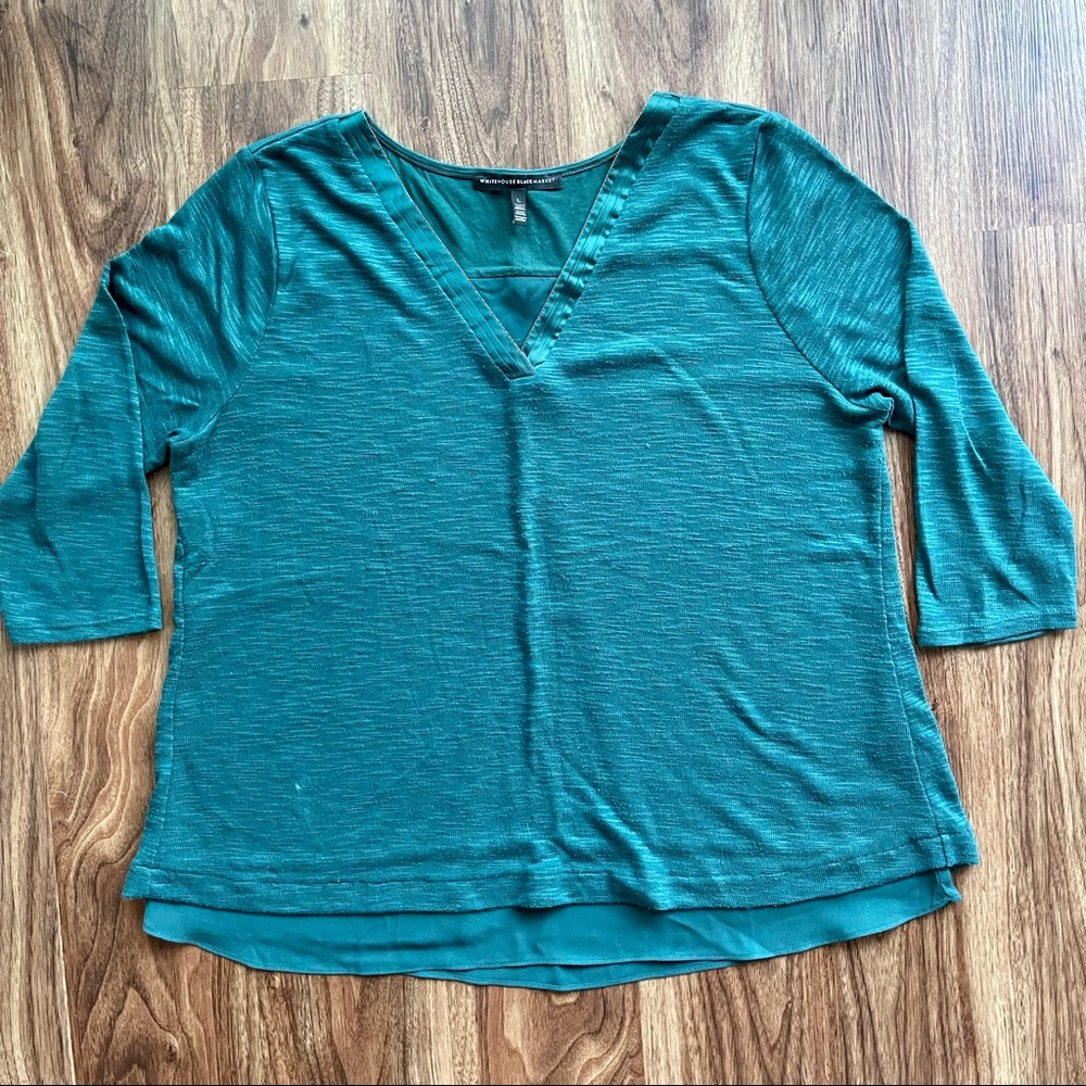 WHITE HOUSE BLACK MARKET Kelly Green Layered 3/4 Sweater Split Back Women Size L